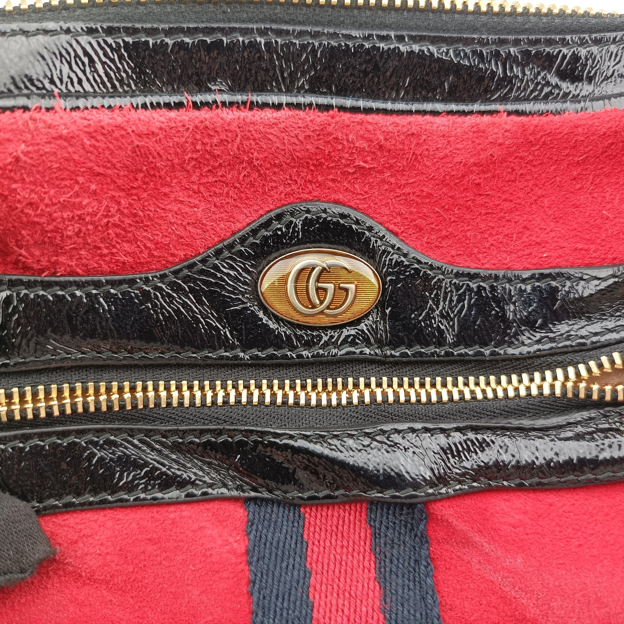 Secondhand Gucci OPHIDIA Black×red suede×Patent Leather 517350 shoulderbag | stylenewstar