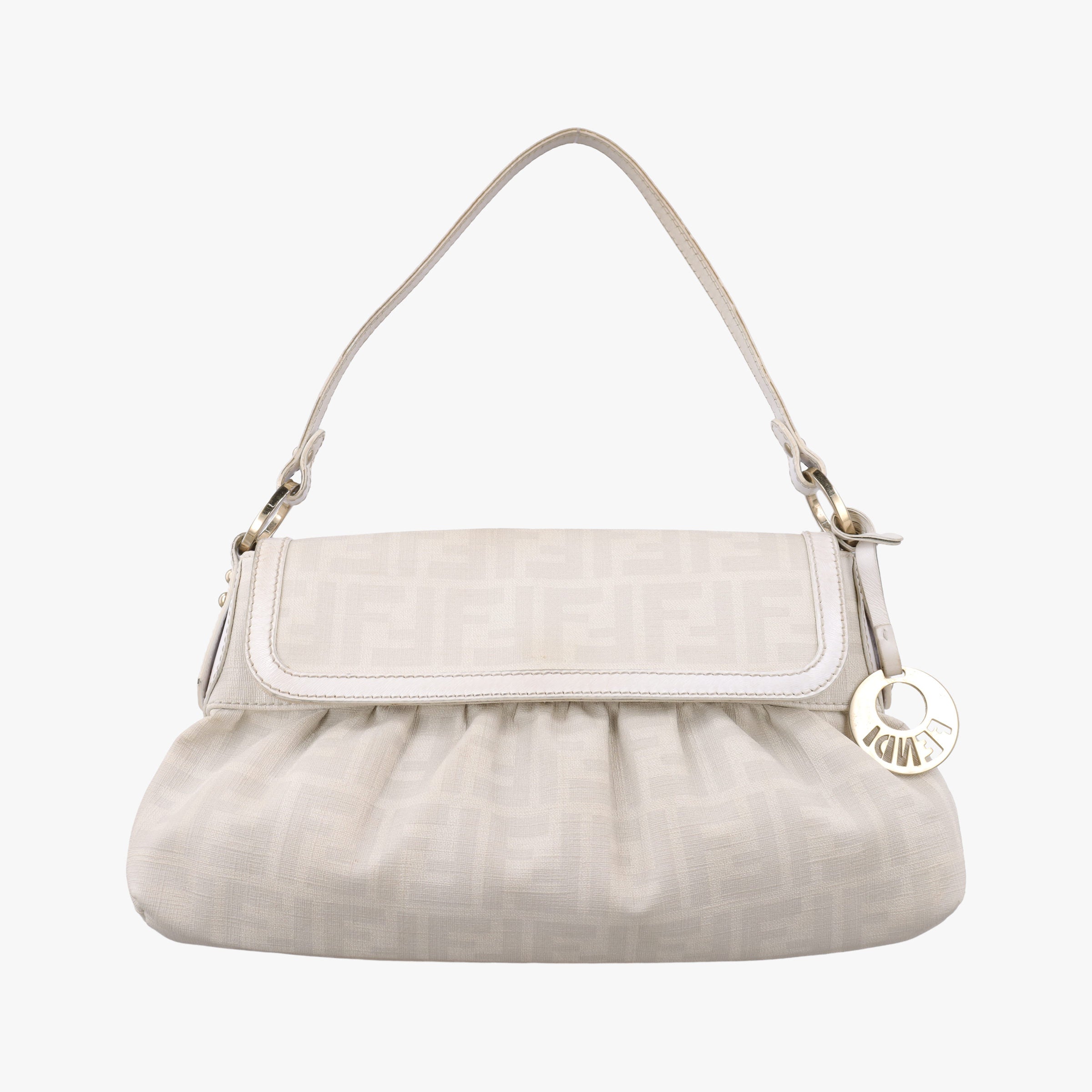 Pre-owned Fendi Tobacco Zucca Chef White PVC coated canvas 8BR445 handbag | stylenewstar