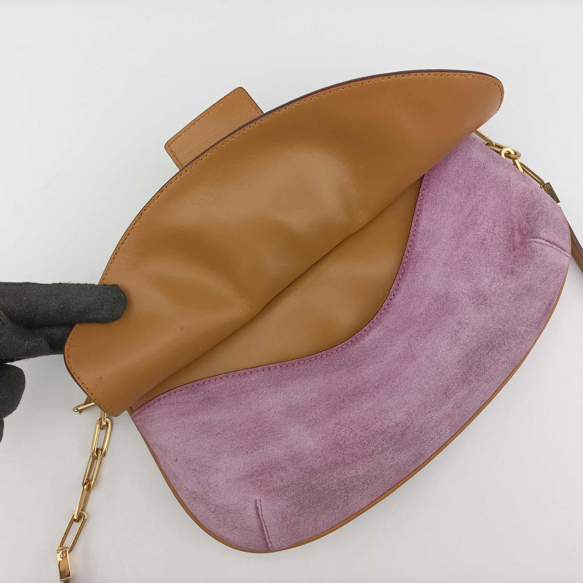 Pre-owned Gucci Tiger head Purple×beige Suede × leather 001.41 shoulderbag | stylenewstar