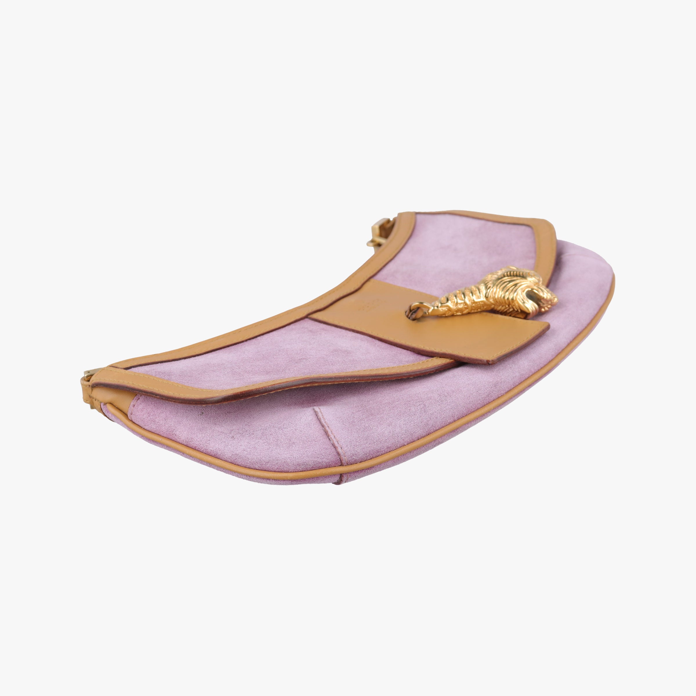 Pre-owned Gucci Tiger head Purple×beige Suede × leather 001.41 shoulderbag | stylenewstar