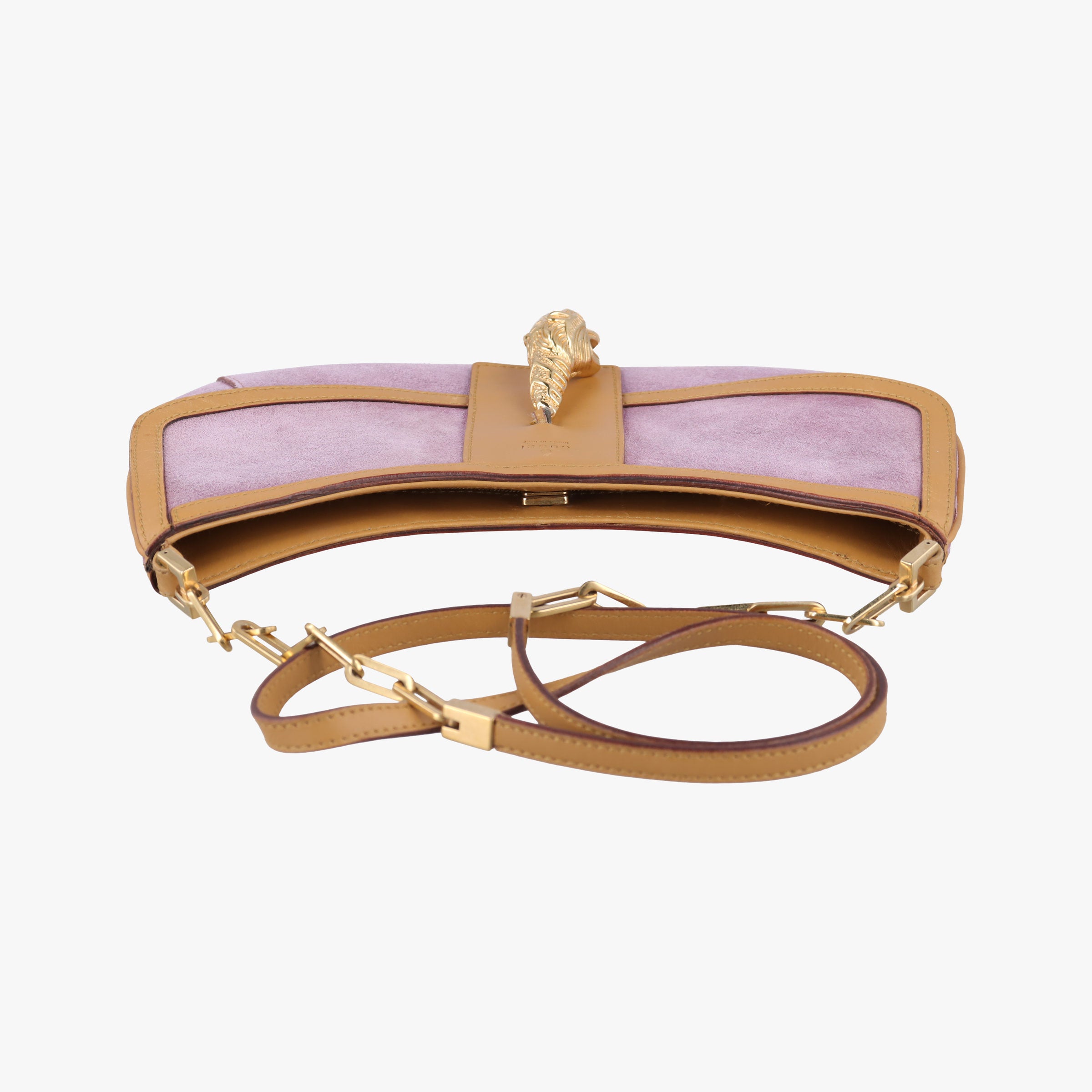 Pre-owned Gucci Tiger head Purple×beige Suede × leather 001.41 shoulderbag | stylenewstar