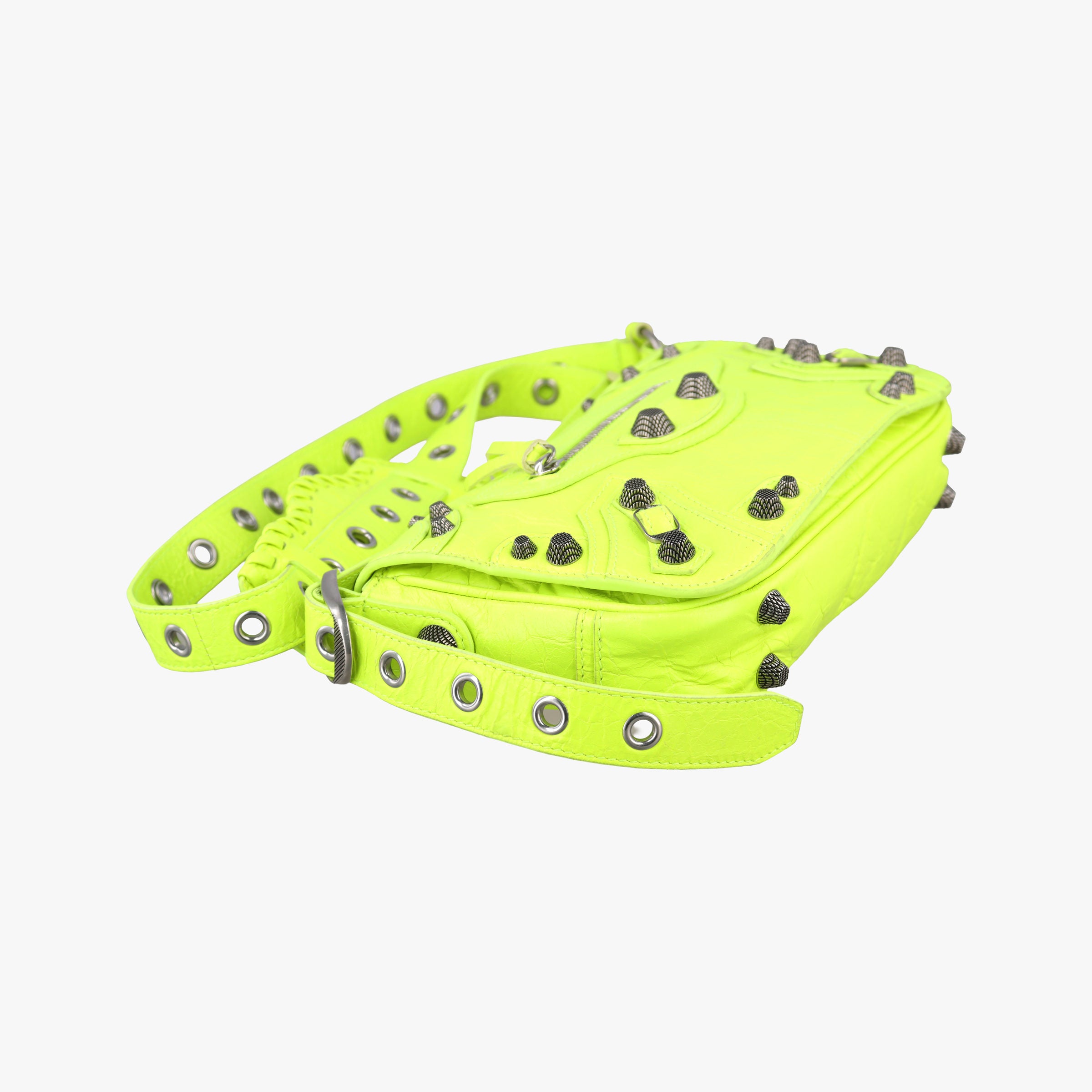 Pre-owned Balenciaga Le Cagole Neon Yellow  lambskin  shoulderbag | stylenewstar