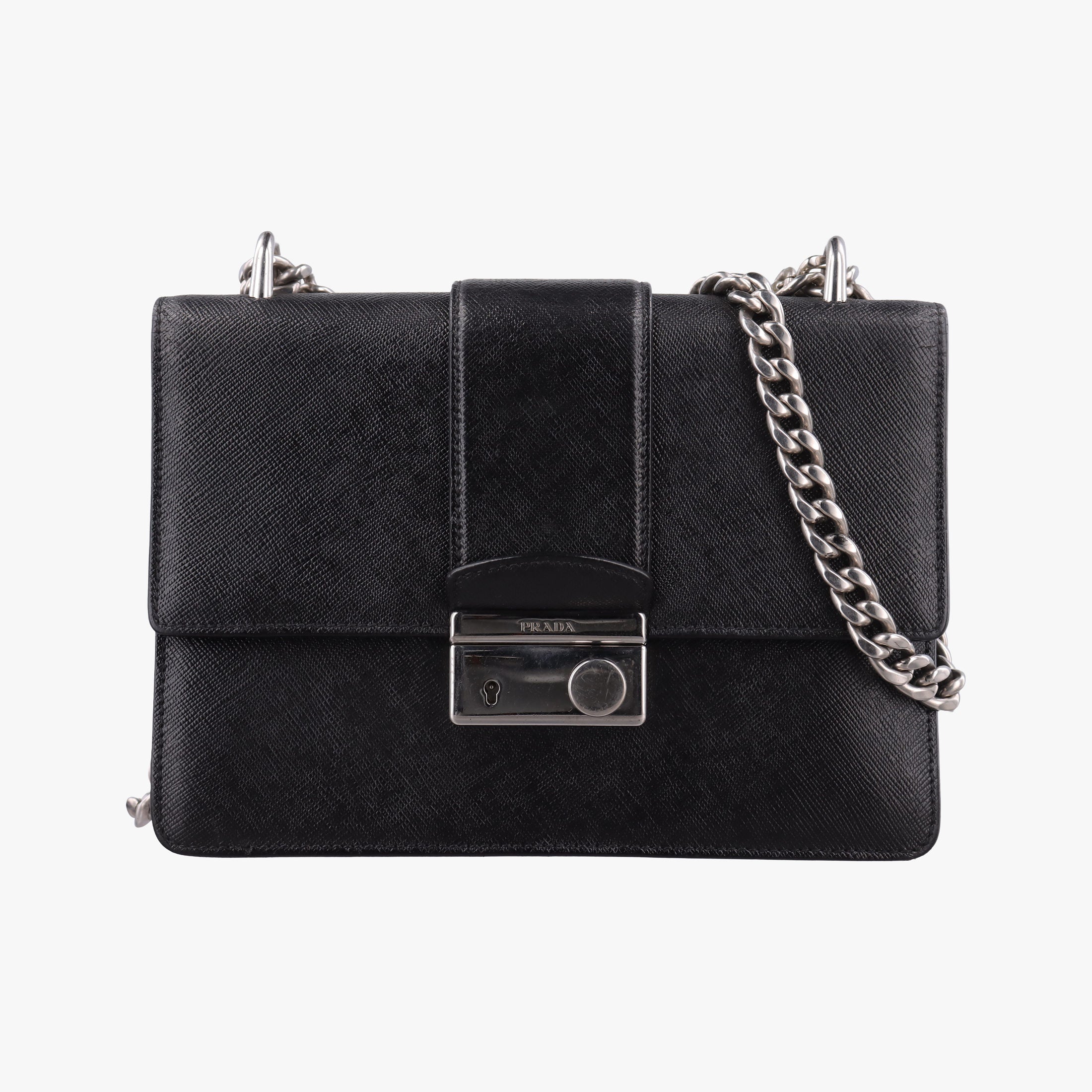 Pre-owned Prada Sound Lock Black SAFFIANO Leather 1BD034 shoulderbag | stylenewstar