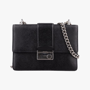 Pre-owned Prada Sound Lock Black SAFFIANO Leather 1BD034 shoulderbag | stylenewstar