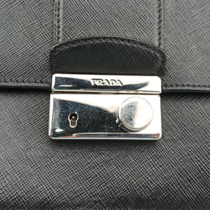 Pre-owned Prada Sound Lock Black SAFFIANO Leather 1BD034 shoulderbag | stylenewstar