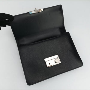 Pre-owned Prada Sound Lock Black SAFFIANO Leather 1BD034 shoulderbag | stylenewstar