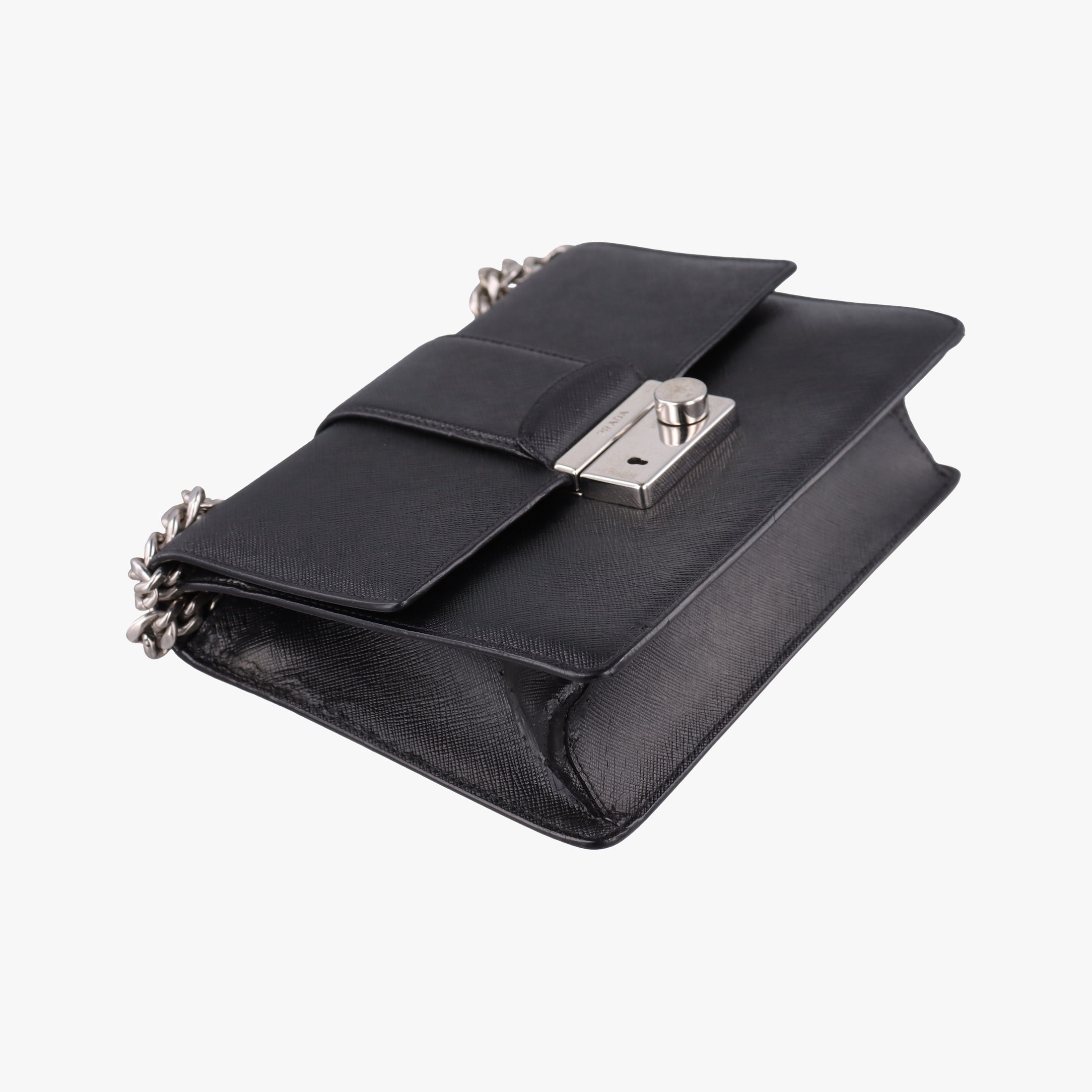 Pre-owned Prada Sound Lock Black SAFFIANO Leather 1BD034 shoulderbag | stylenewstar