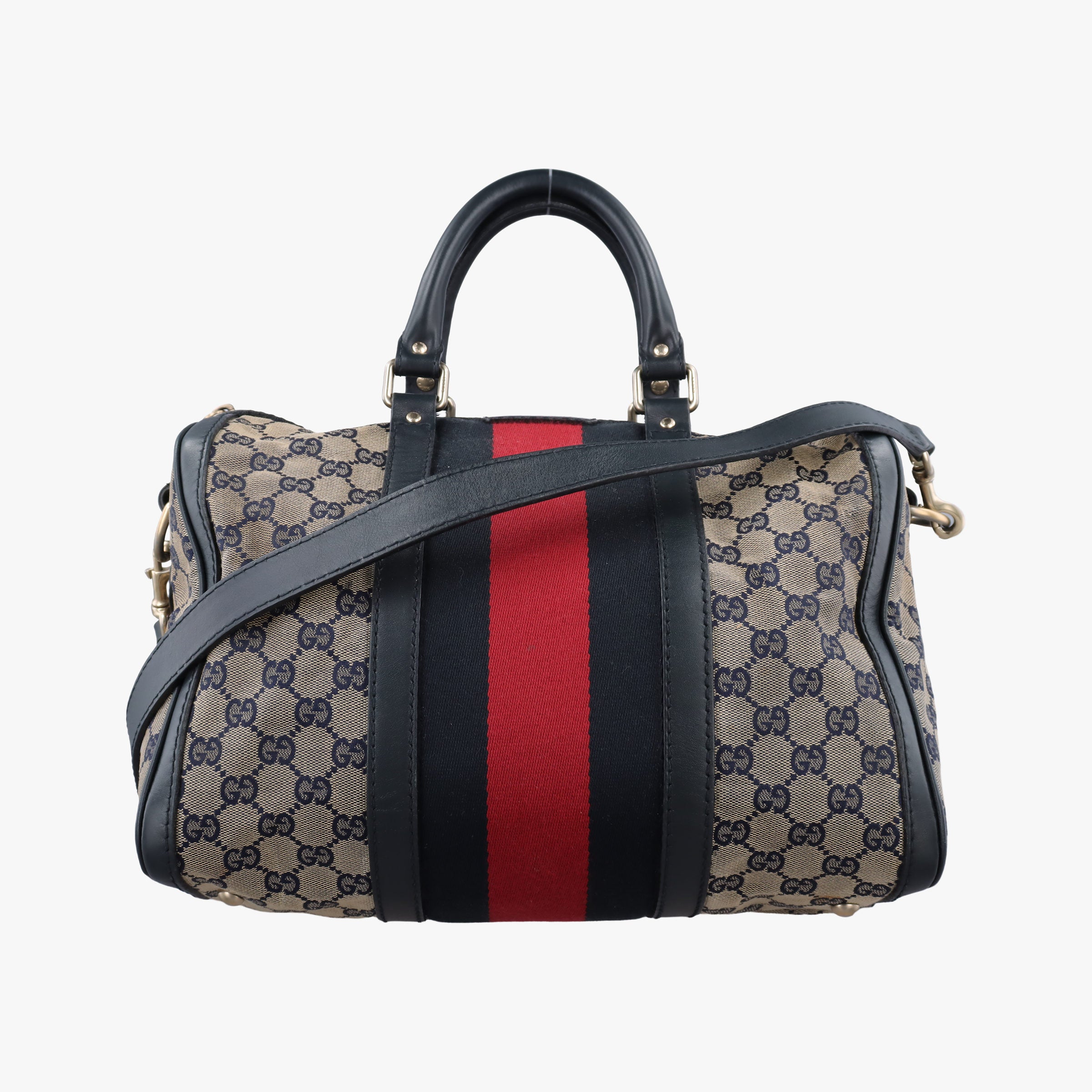 Pre-owned Gucci Sherry Line Navy×red×beige canvas×leather 247205 shoulderbag | stylenewstar