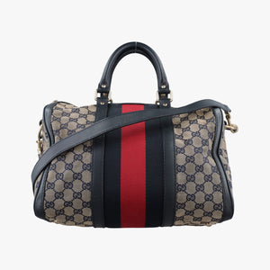 Pre-owned Gucci Sherry Line Navy×red×beige canvas×leather 247205 shoulderbag | stylenewstar