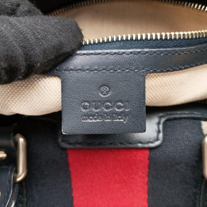 Pre-owned Gucci Sherry Line Navy×red×beige canvas×leather 247205 shoulderbag | stylenewstar