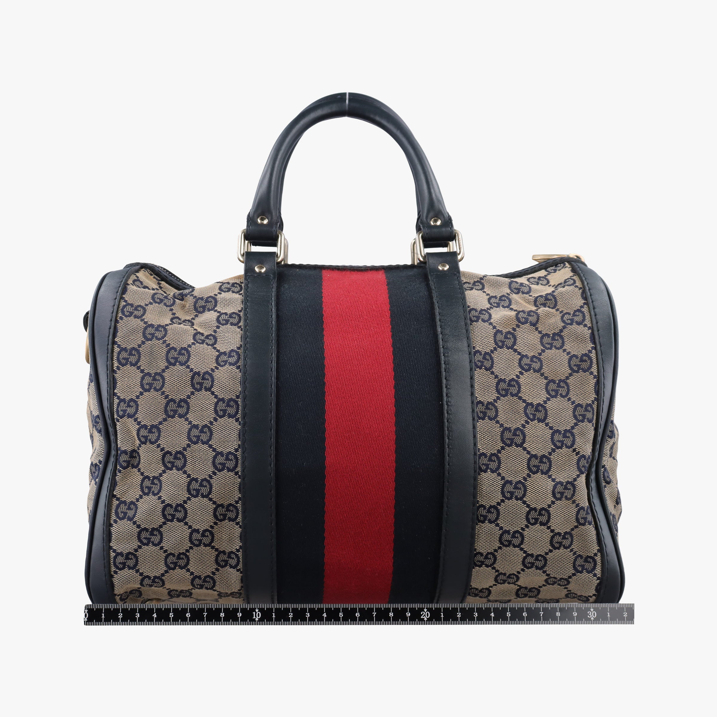 Pre-owned Gucci Sherry Line Navy×red×beige canvas×leather 247205 shoulderbag | stylenewstar