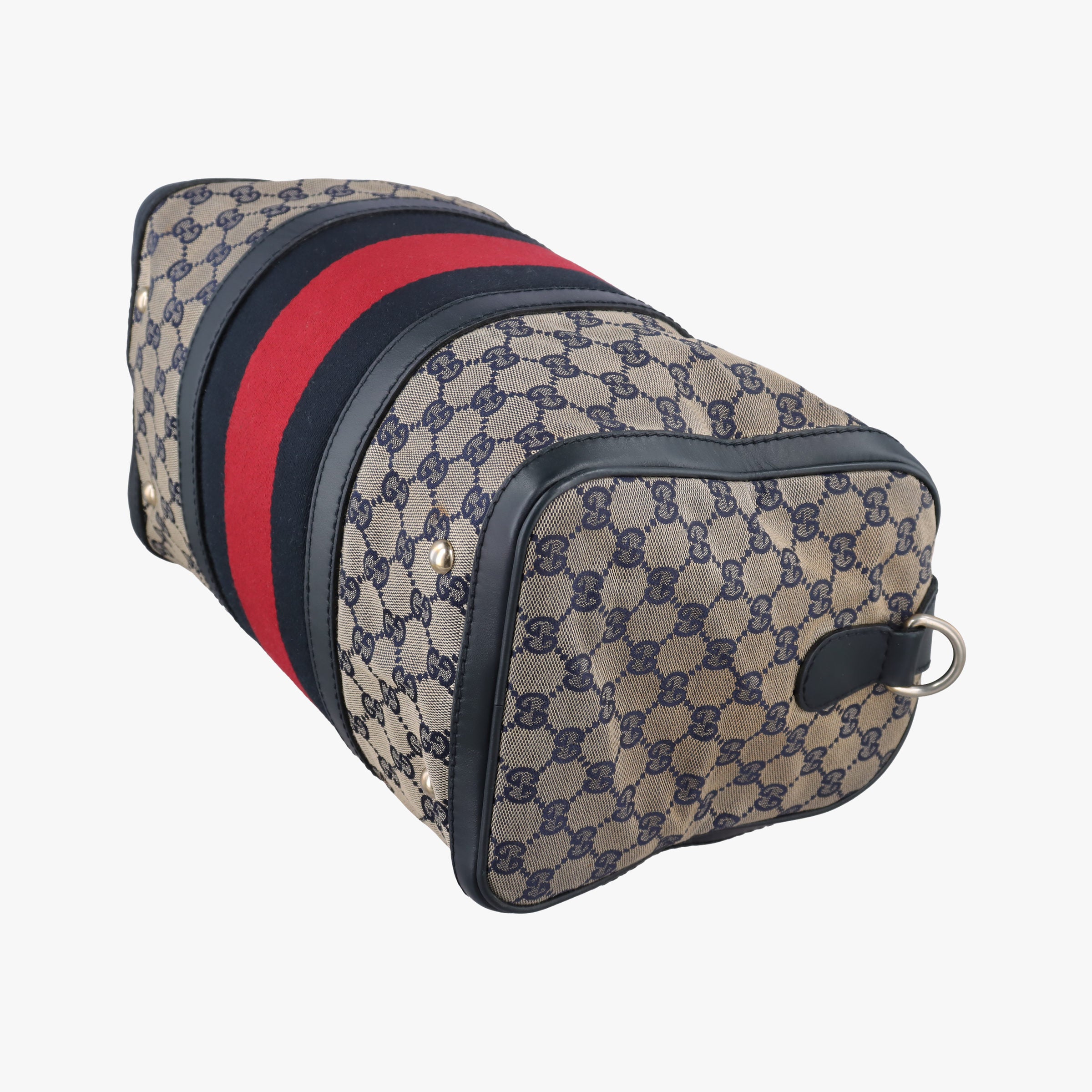 Pre-owned Gucci Sherry Line Navy×red×beige canvas×leather 247205 shoulderbag | stylenewstar