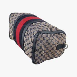 Pre-owned Gucci Sherry Line Navy×red×beige canvas×leather 247205 shoulderbag | stylenewstar