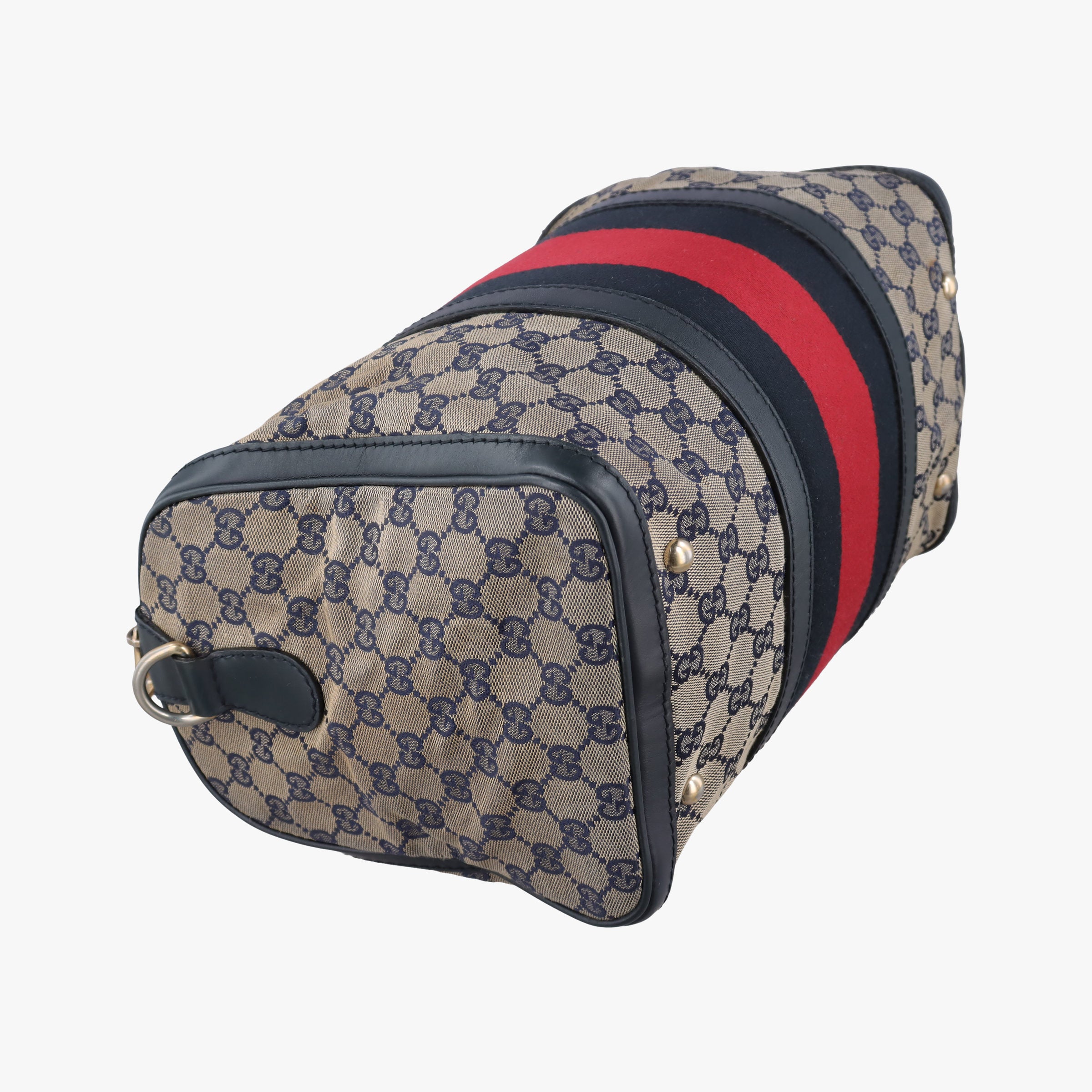 Pre-owned Gucci Sherry Line Navy×red×beige canvas×leather 247205 shoulderbag | stylenewstar