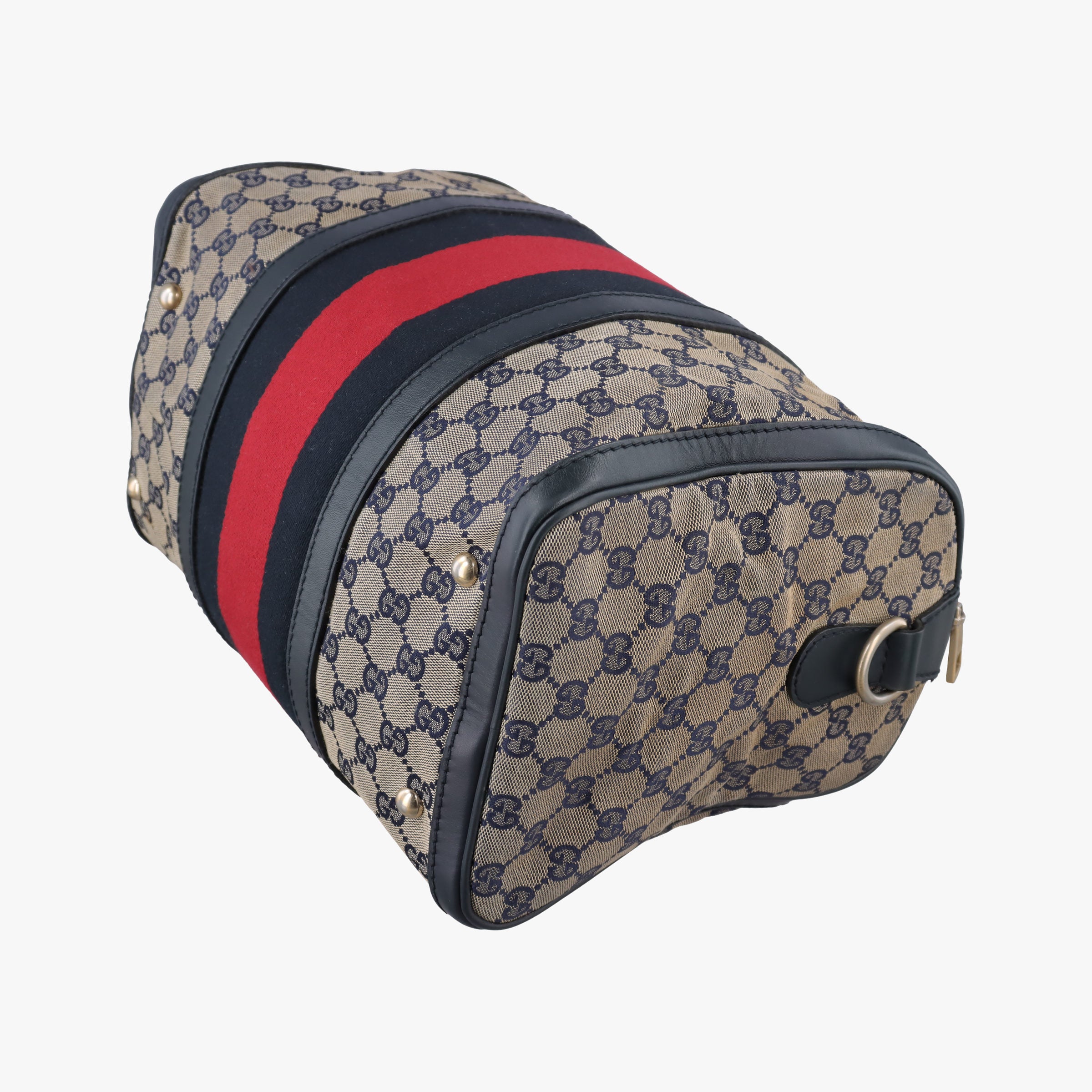 Pre-owned Gucci Sherry Line Navy×red×beige canvas×leather 247205 shoulderbag | stylenewstar