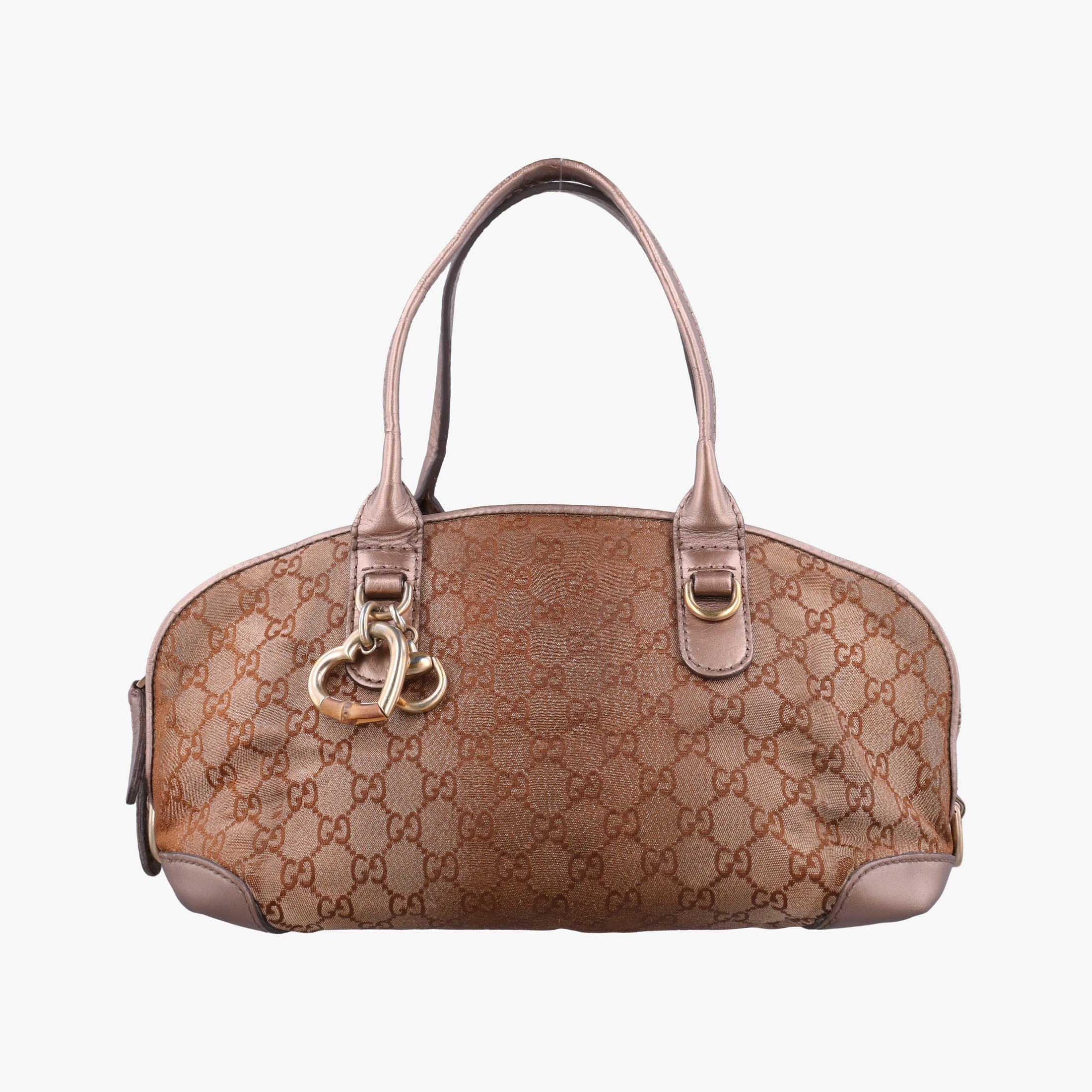 Pre-owned Gucci Heart Bit charm Golden×Brown canvas×leather 269955 handbag | stylenewstar