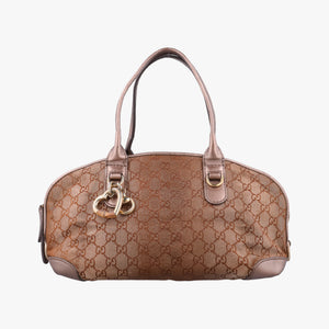 Pre-owned Gucci Heart Bit charm Golden×Brown canvas×leather 269955 handbag | stylenewstar