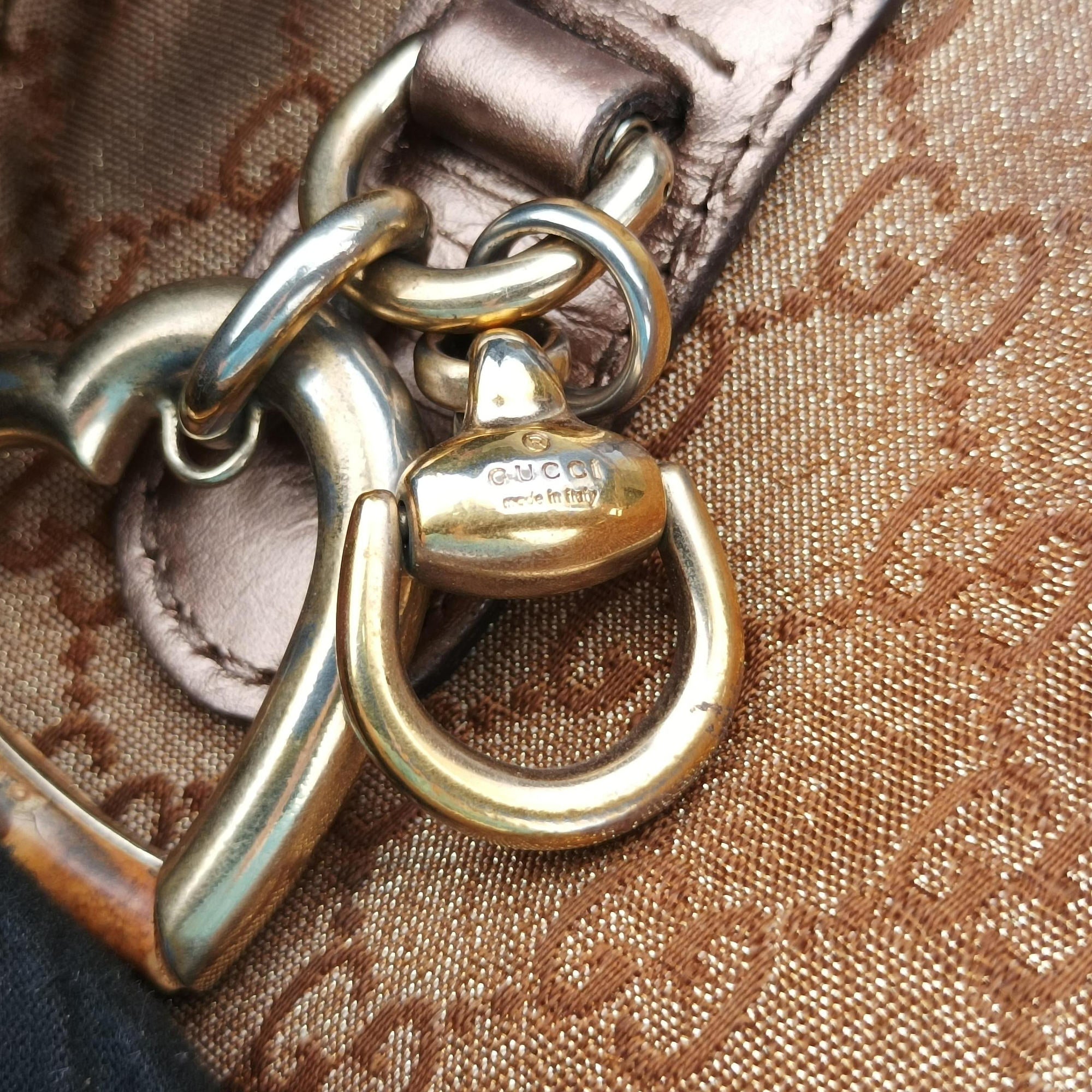 Pre-owned Gucci Heart Bit charm Golden×Brown canvas×leather 269955 handbag | stylenewstar