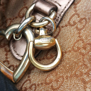 Pre-owned Gucci Heart Bit charm Golden×Brown canvas×leather 269955 handbag | stylenewstar