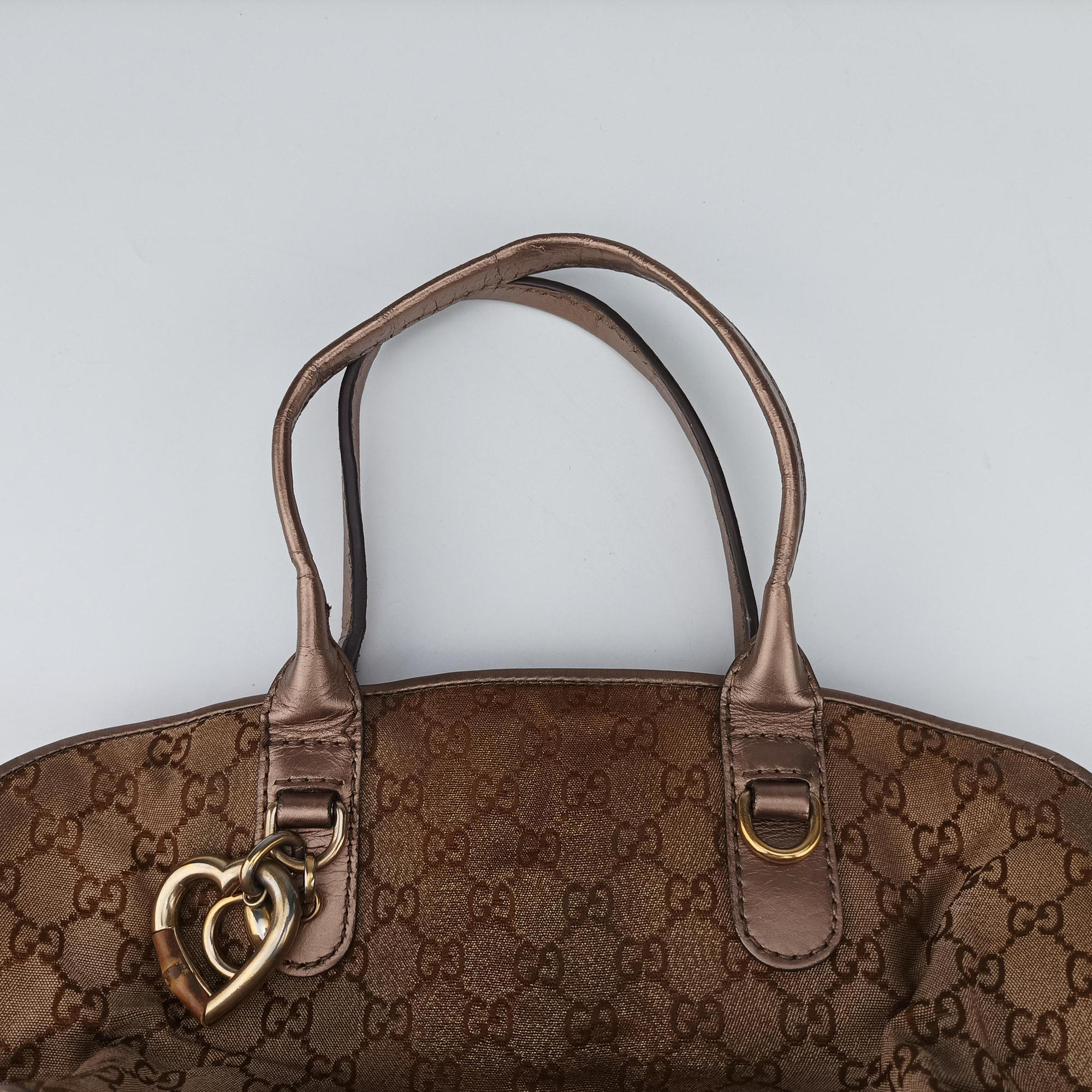 Pre-owned Gucci Heart Bit charm Golden×Brown canvas×leather 269955 handbag | stylenewstar