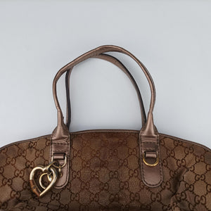 Pre-owned Gucci Heart Bit charm Golden×Brown canvas×leather 269955 handbag | stylenewstar