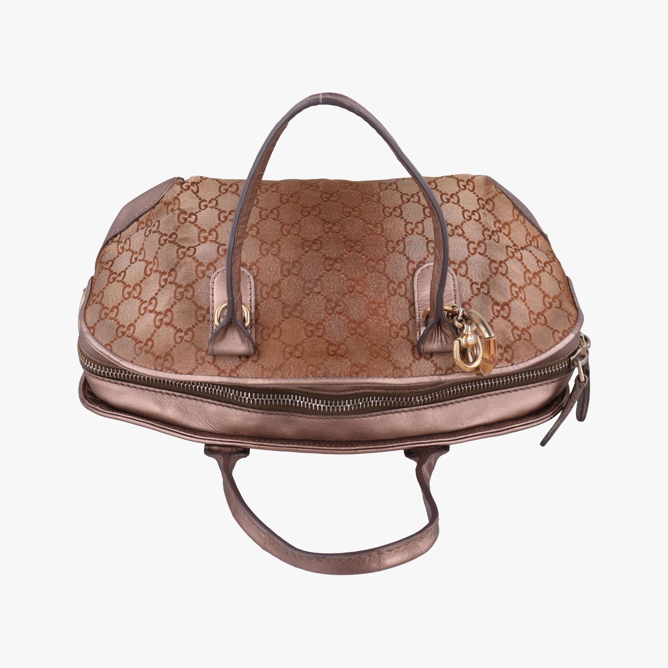 Pre-owned Gucci Heart Bit charm Golden×Brown canvas×leather 269955 handbag | stylenewstar