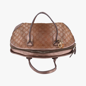 Pre-owned Gucci Heart Bit charm Golden×Brown canvas×leather 269955 handbag | stylenewstar