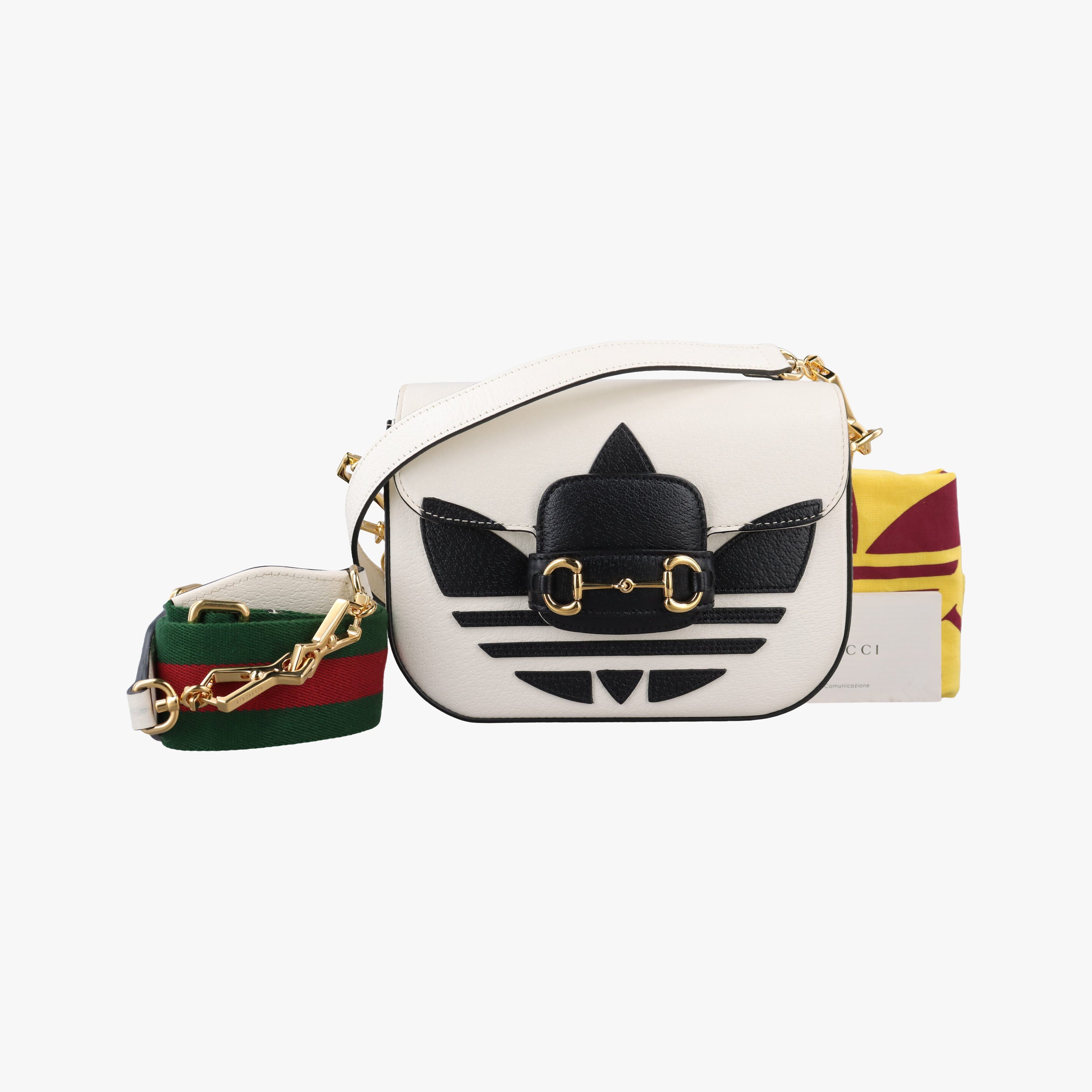 Pre-owned Gucci Adidas collaboration Horsebit 1955 White×Black Leather 658574 shoulderbag | stylenewstar