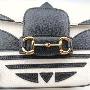 Pre-owned Gucci Adidas collaboration Horsebit 1955 White×Black Leather 658574 shoulderbag | stylenewstar