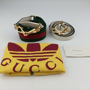 Pre-owned Gucci Adidas collaboration Horsebit 1955 White×Black Leather 658574 shoulderbag | stylenewstar
