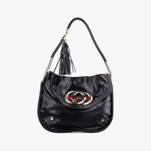 Pre-owned Gucci Dialux Britt Hobo Black Leather 167732 shoulderbag | stylenewstar