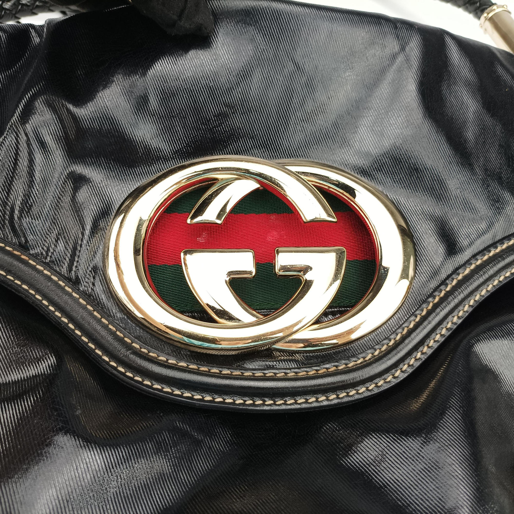 Pre-owned Gucci Dialux Britt Hobo Black Leather 167732 shoulderbag | stylenewstar