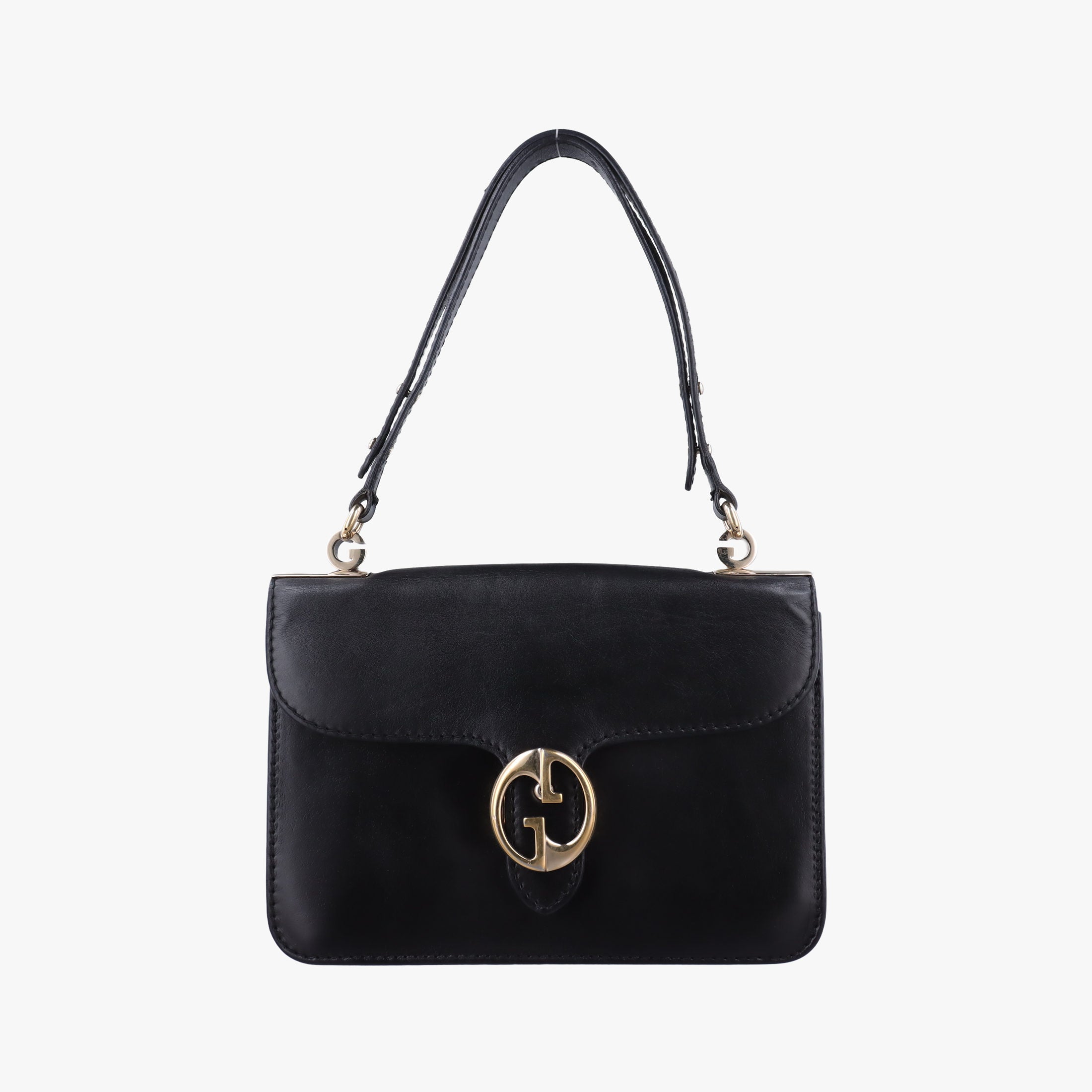 Pre-owned Gucci Interlocking 1973 Flap Black Leather 277522 shoulderbag | stylenewstar