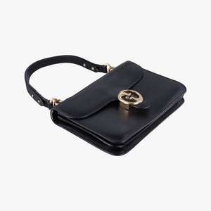Pre-owned Gucci Interlocking 1973 Flap Black Leather 277522 shoulderbag | stylenewstar