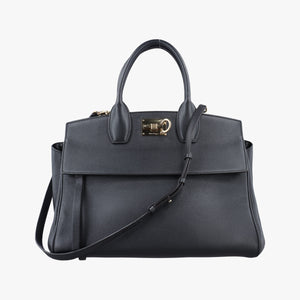 Pre-owned Ferragamo Studio Dark Gray Grained Calfskin  shoulderbag | stylenewstar