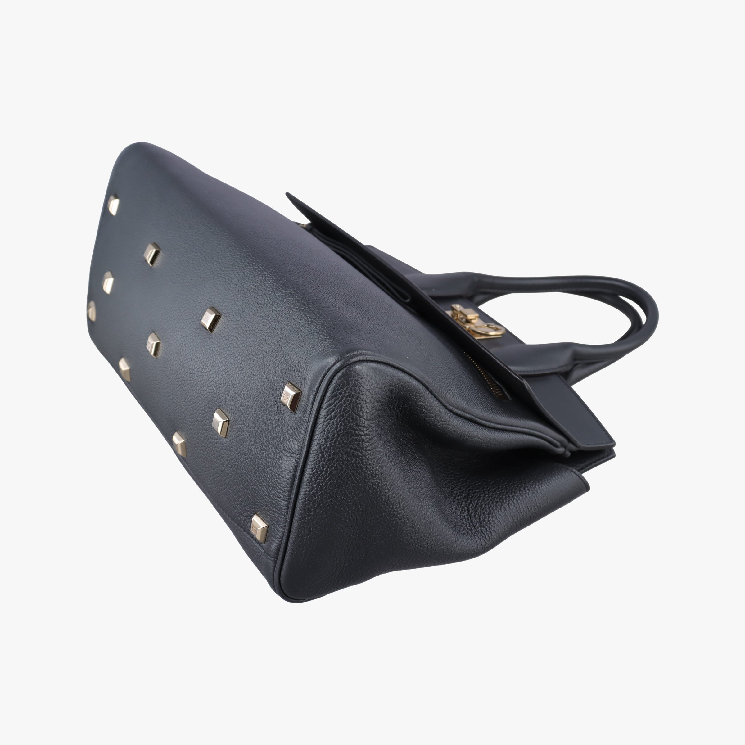 Pre-owned Ferragamo Studio Dark Gray Grained Calfskin  shoulderbag | stylenewstar