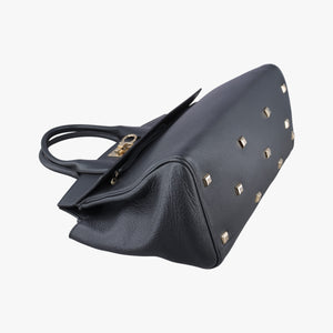 Pre-owned Ferragamo Studio Dark Gray Grained Calfskin  shoulderbag | stylenewstar