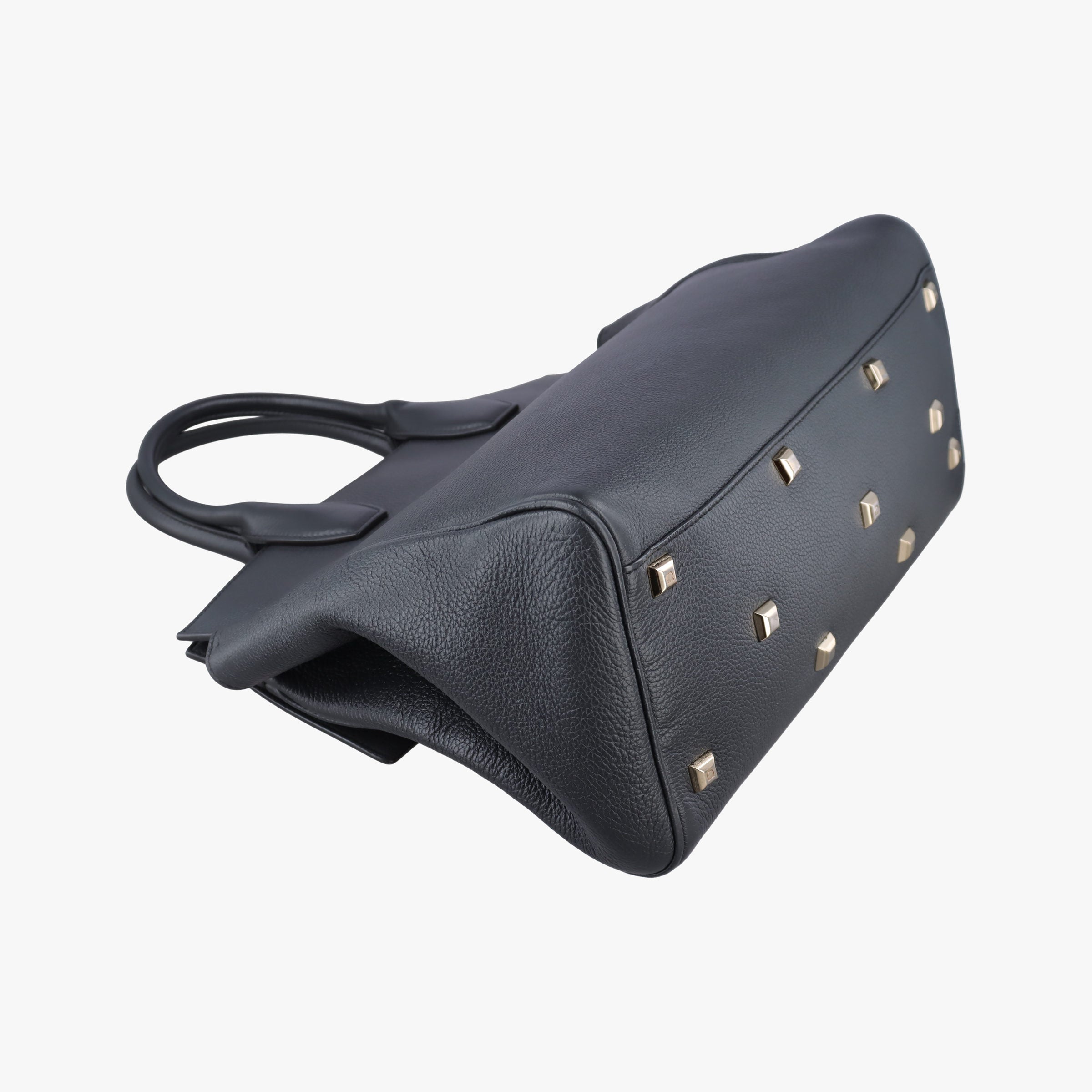 Pre-owned Ferragamo Studio Dark Gray Grained Calfskin  shoulderbag | stylenewstar