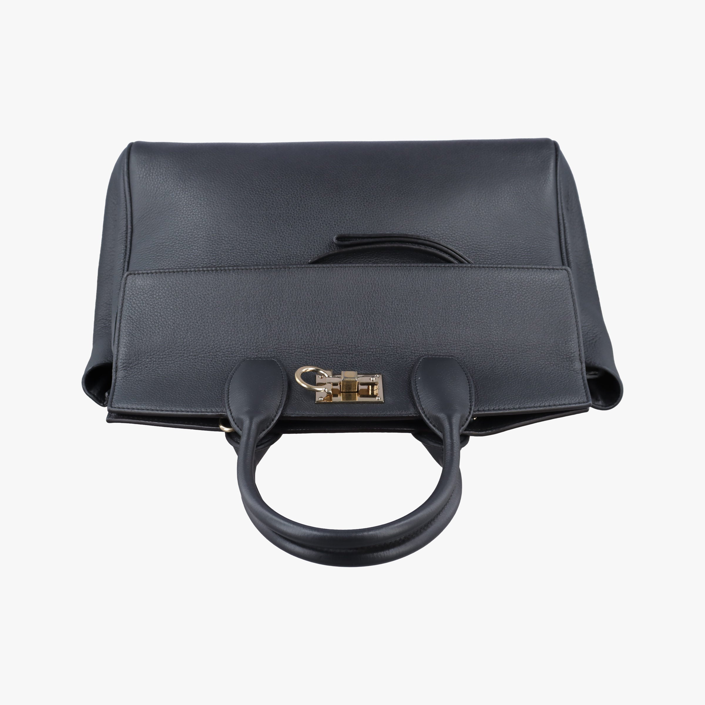 Pre-owned Ferragamo Studio Dark Gray Grained Calfskin  shoulderbag | stylenewstar