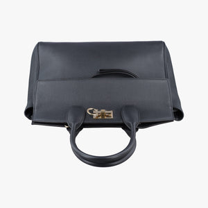 Pre-owned Ferragamo Studio Dark Gray Grained Calfskin  shoulderbag | stylenewstar