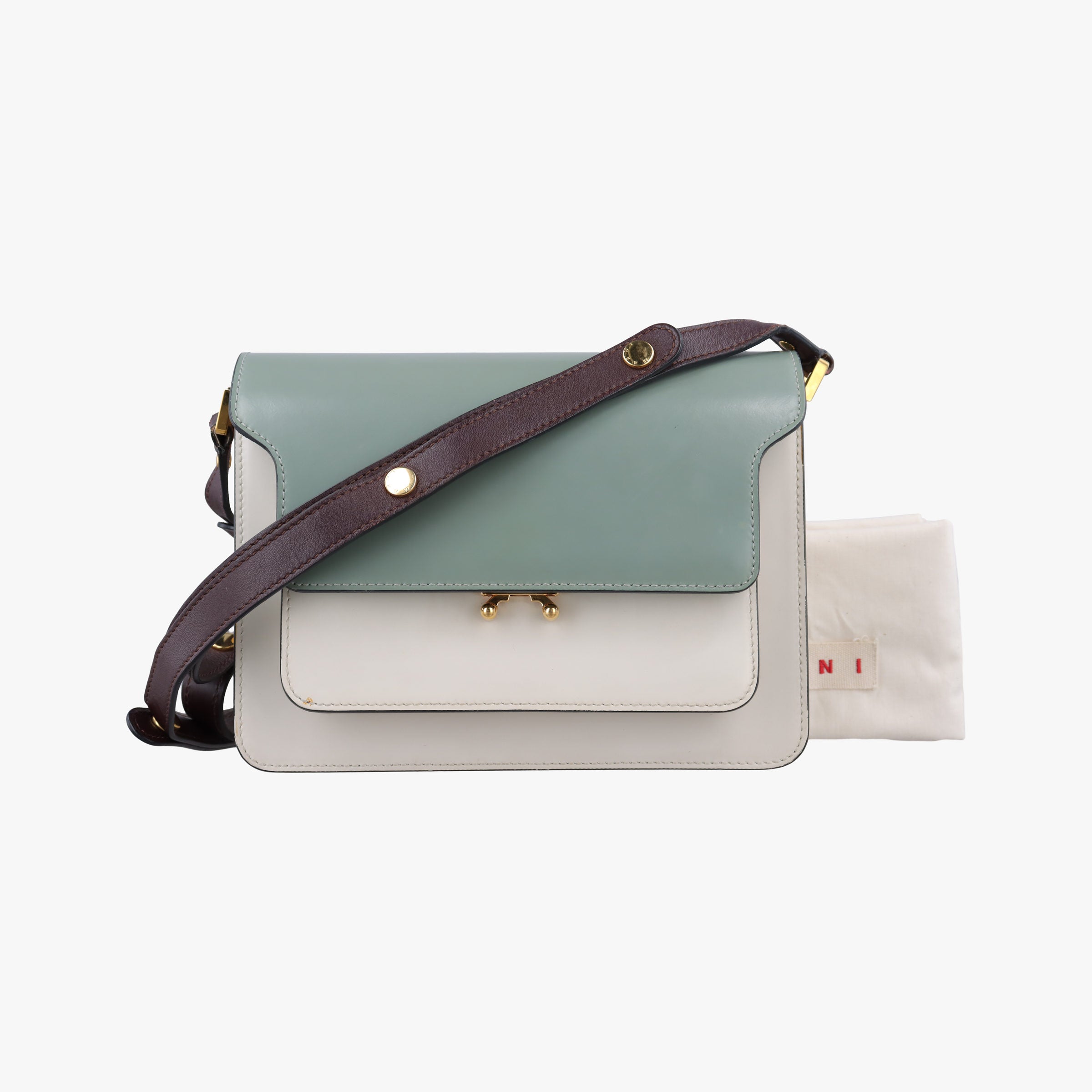 Pre-owned Marni TRUNK White × Green Leather  shoulderbag | stylenewstar