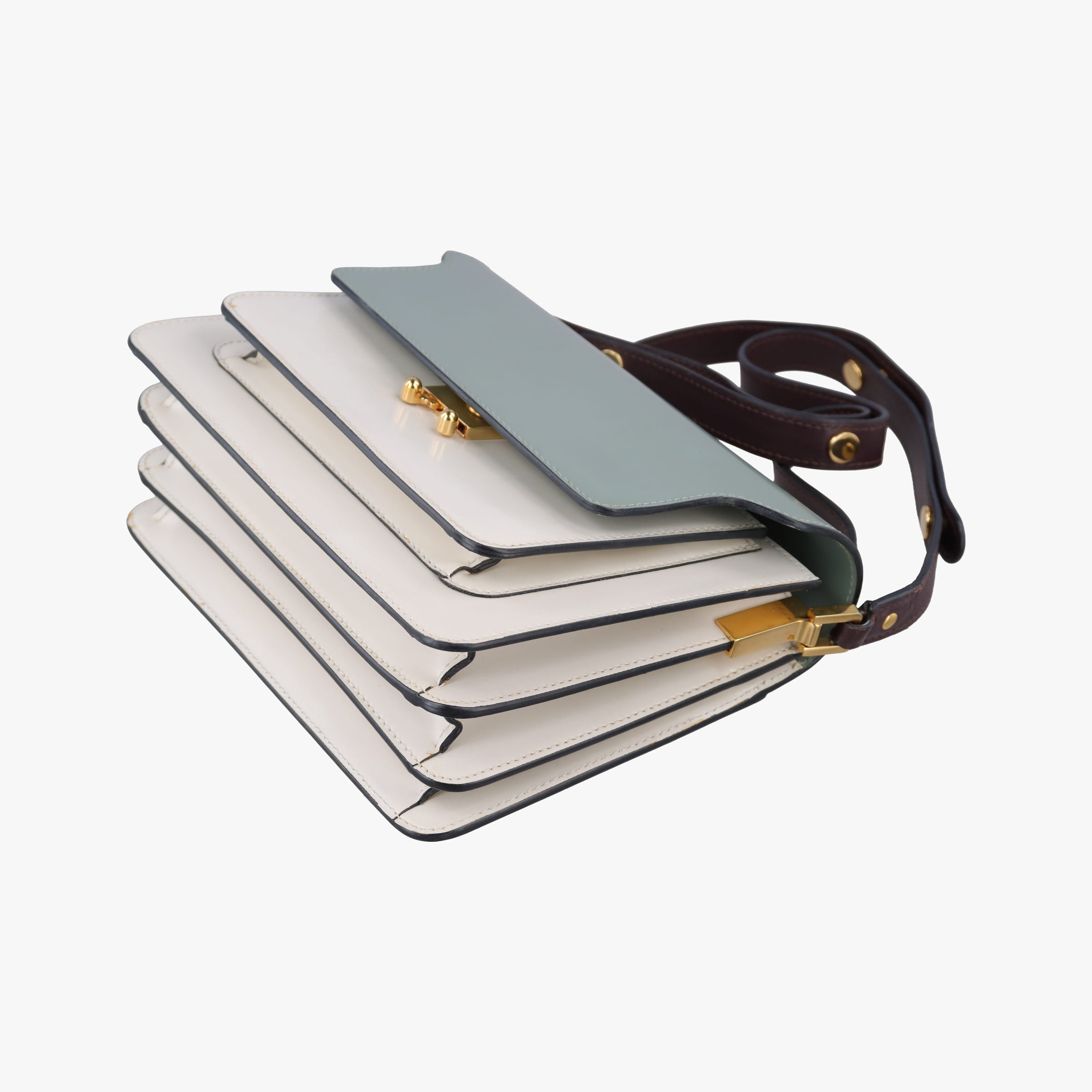 Pre-owned Marni TRUNK White × Green Leather  shoulderbag | stylenewstar