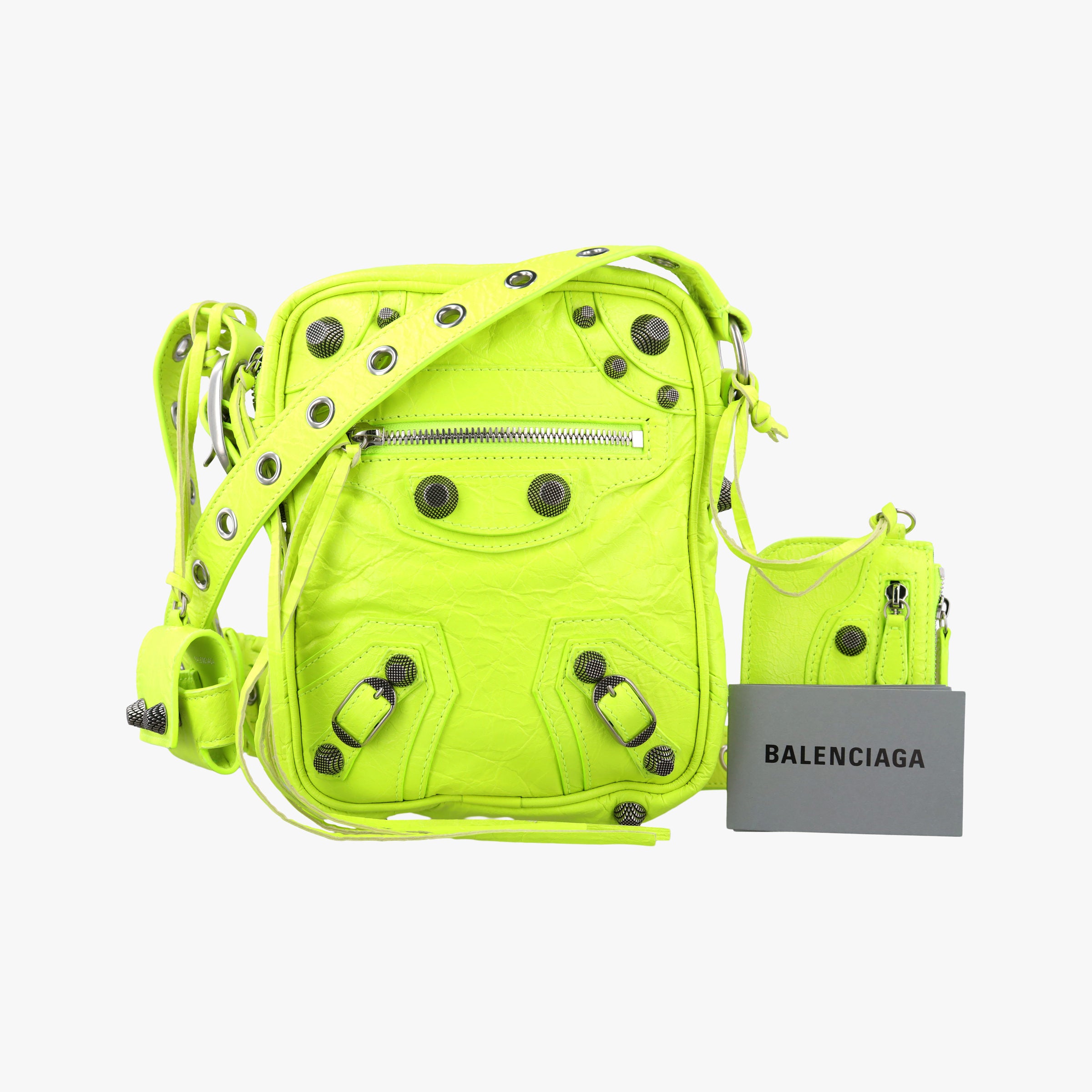 Pre-owned Balenciaga Le Cagole Neon Yellow lambskin  shoulderbag | stylenewstar