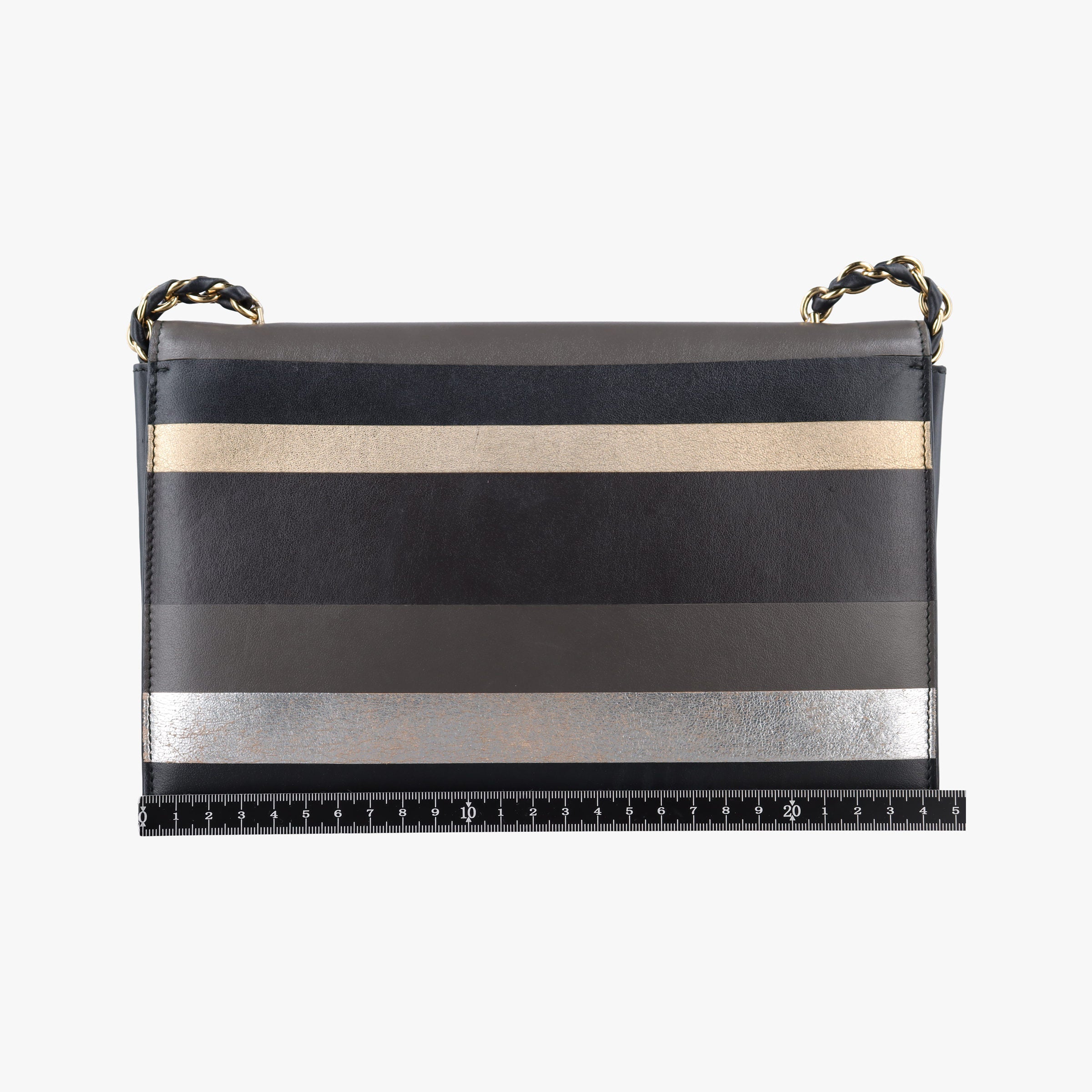 Pre-owned Ferragamo Vara Stripe Black× Gold×Silver Leather  shoulderbag | stylenewstar