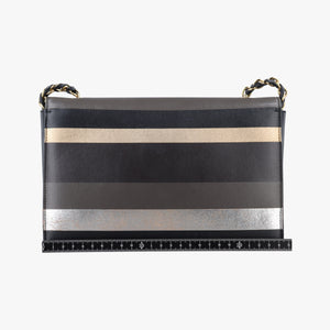 Pre-owned Ferragamo Vara Stripe Black× Gold×Silver Leather  shoulderbag | stylenewstar