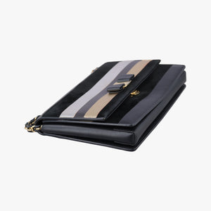 Pre-owned Ferragamo Vara Stripe Black× Gold×Silver Leather  shoulderbag | stylenewstar