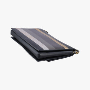 Pre-owned Ferragamo Vara Stripe Black× Gold×Silver Leather  shoulderbag | stylenewstar