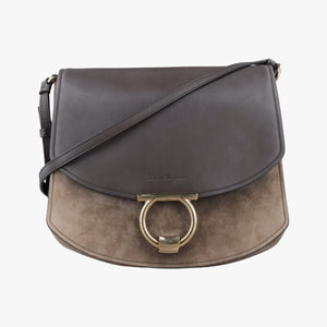 Secondhand Ferragamo Margot Grey×Taupe Mixed Suede × leather  shoulderbag | stylenewstar