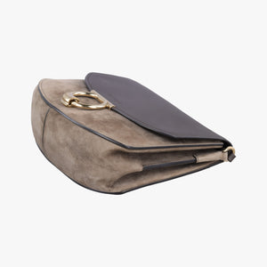 Secondhand Ferragamo Margot Grey×Taupe Mixed Suede × leather  shoulderbag | stylenewstar