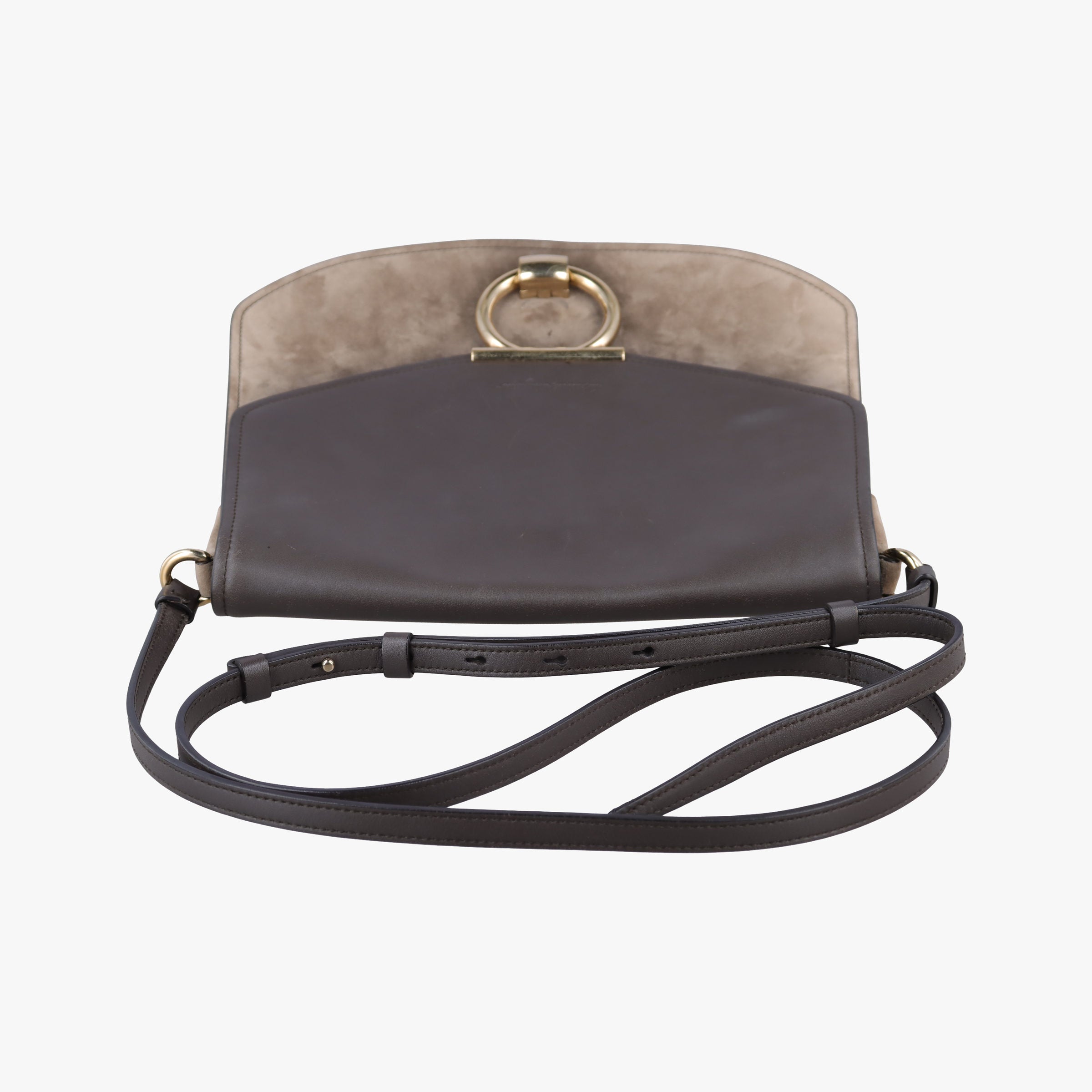 Secondhand Ferragamo Margot Grey×Taupe Mixed Suede × leather  shoulderbag | stylenewstar